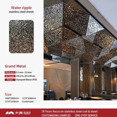 iyi fiyat 0.3mm Çekiçli Su Dalgalanması Paslanmaz Çelik Yaprak Tavan Paneli Duvar Kaplama çevrimiçi